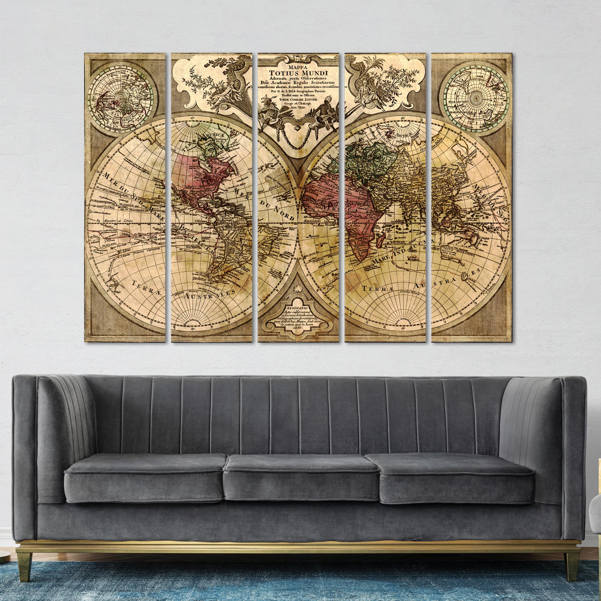 Vintage World Map Canvas Wall Decor, Antique World Map Canvas Art Print ...