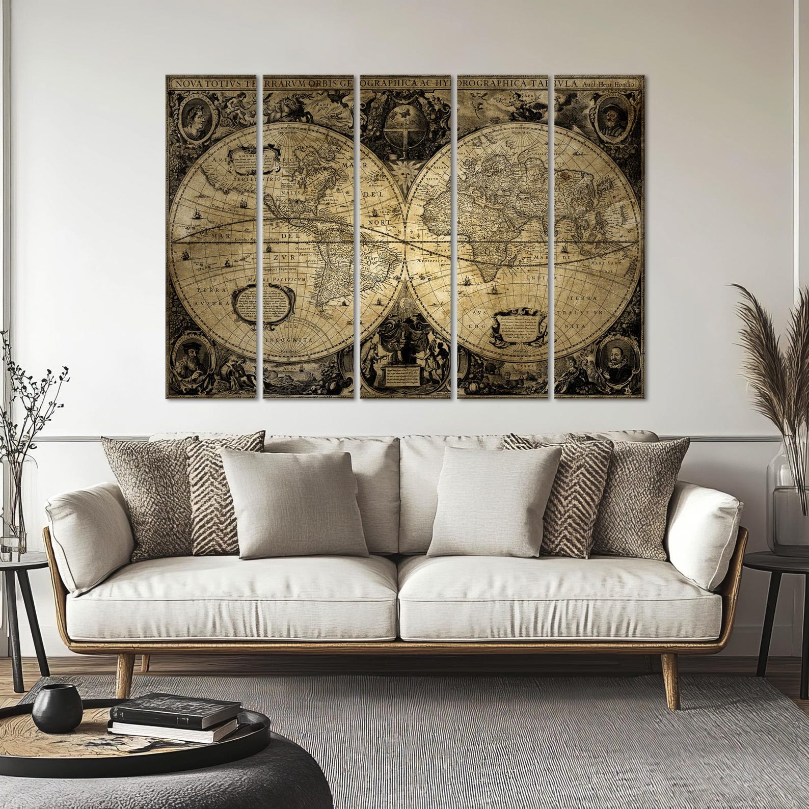 Framed Vintage World Map Canvas Print, Antique Style Large Wall Art - Etsy