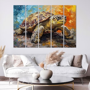 Colorful Turtle Art Living Room Wall Decor, Abstract Turtle Framed Canvas Print Extra Large Wall Decor, Animal Canvas Art Print Wall Decor.