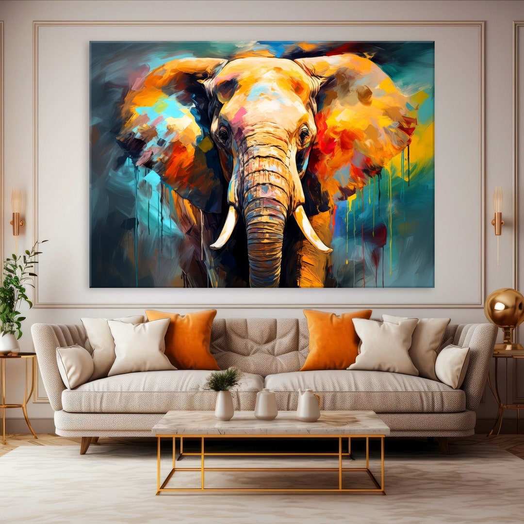 Colorful Elephant Canvas Wall Art Living Room, Animal Wall Art, Framed ...