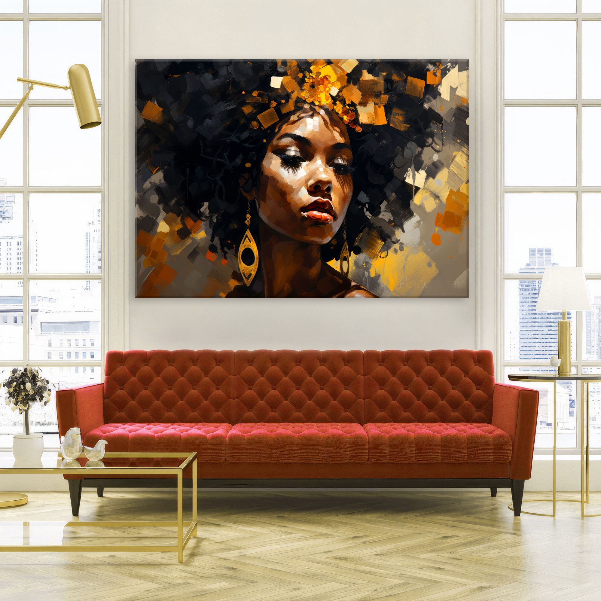 African Woman Wall Art, Abstract Canvas Wall Art Living Room Decor ...