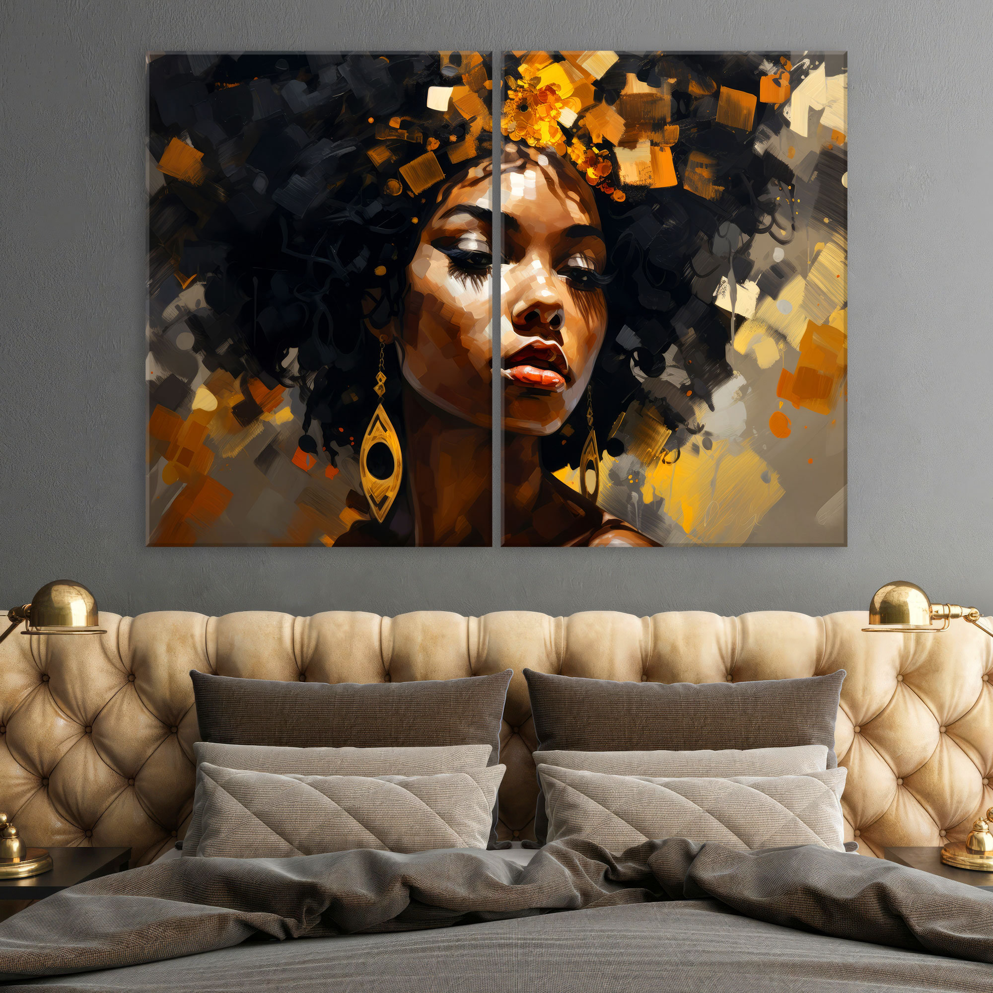 African Woman Wall Art, Abstract Canvas Wall Art Living Room Decor ...