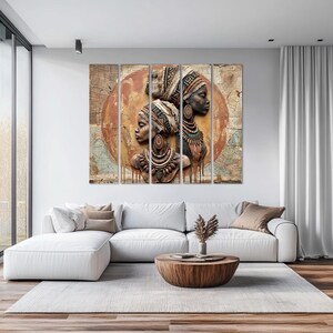 Afrohemian Neutral Wall Art, Boho Large Wall Decor, Black Woman Canvas ...