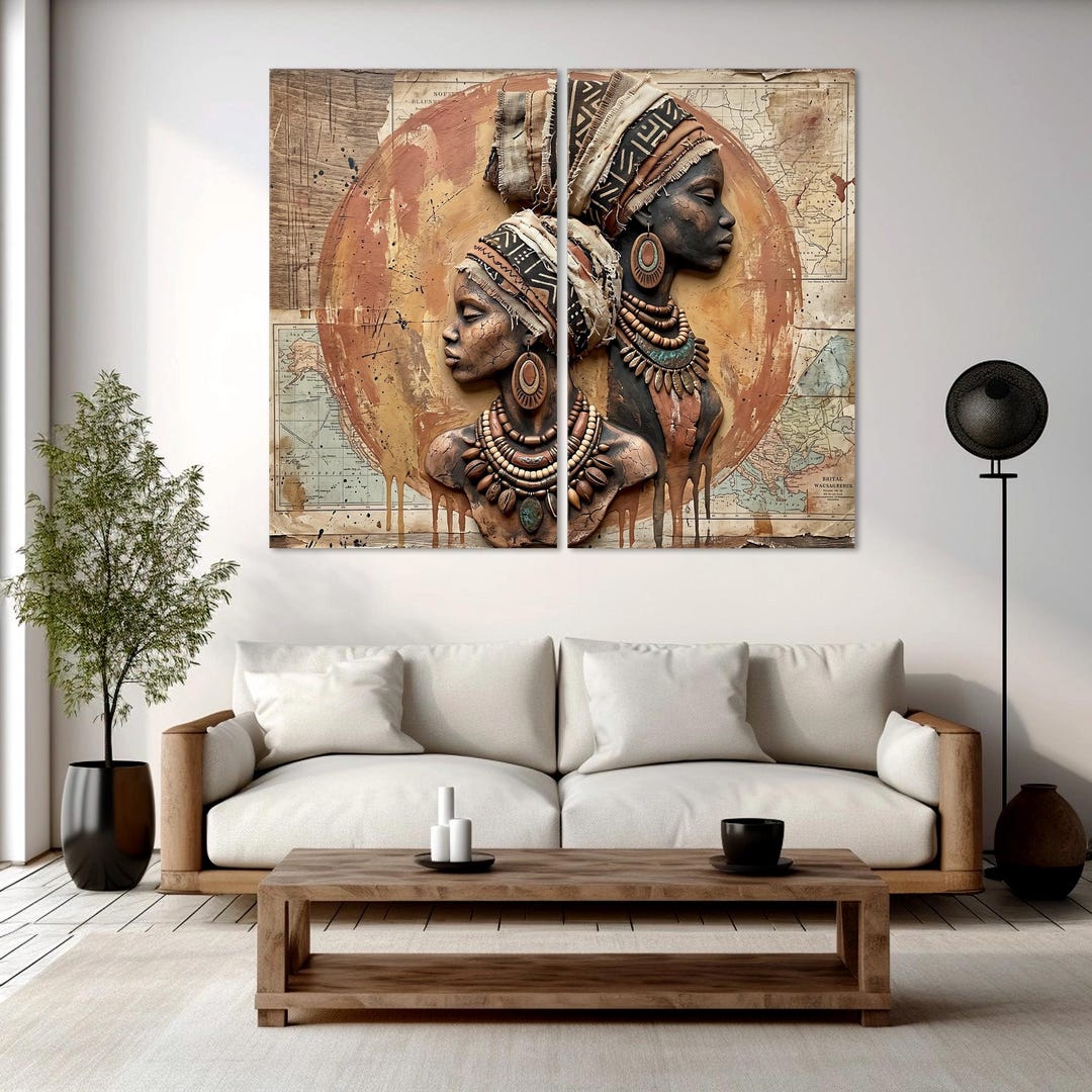 Afrohemian Neutral Wall Art, Boho Large Wall Decor, Black Woman Canvas ...