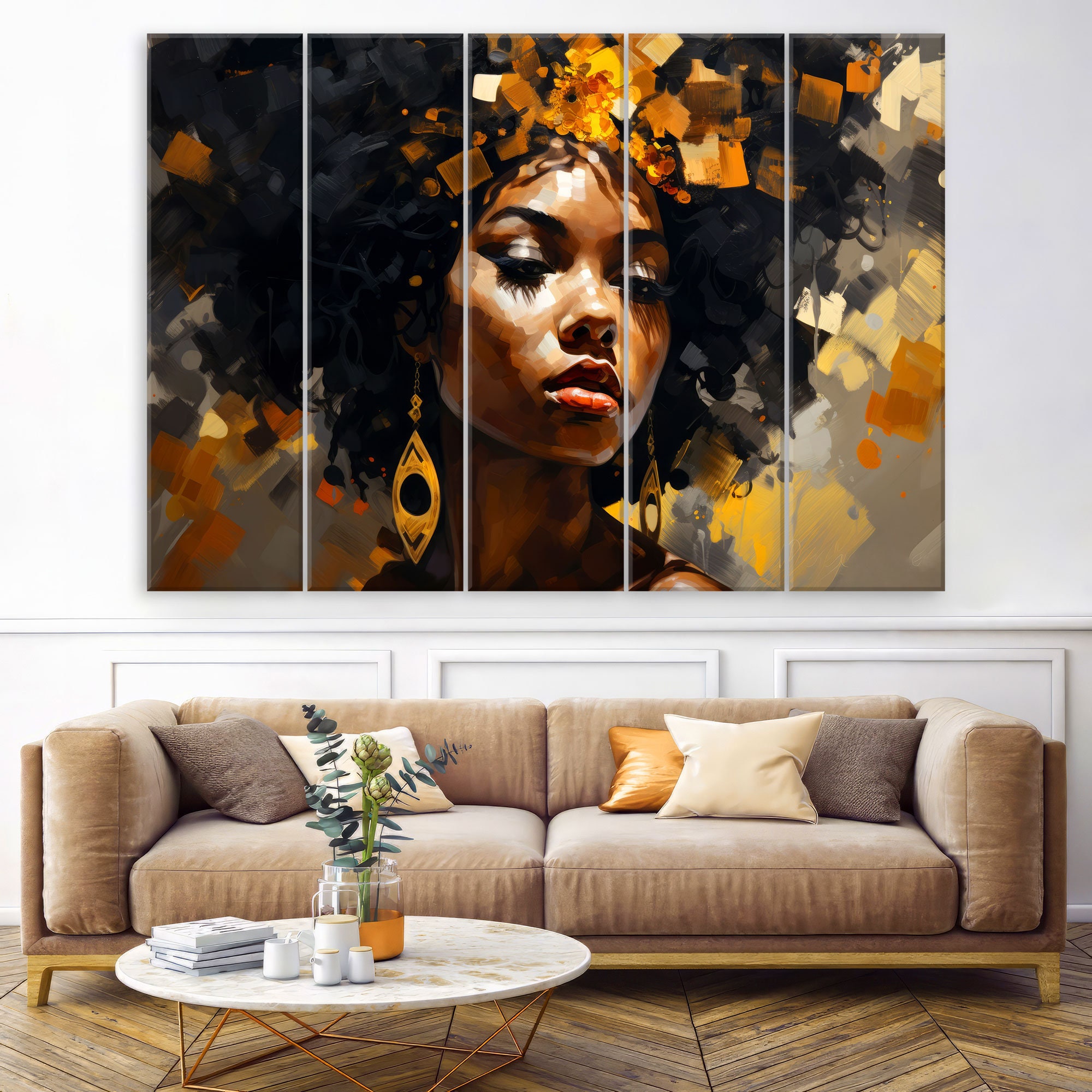 African Woman Wall Art, Abstract Canvas Wall Art Living Room Decor ...