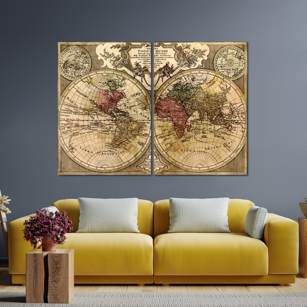 Vintage World Map Canvas Wall Decor, Antique World Map Canvas Art Print ...