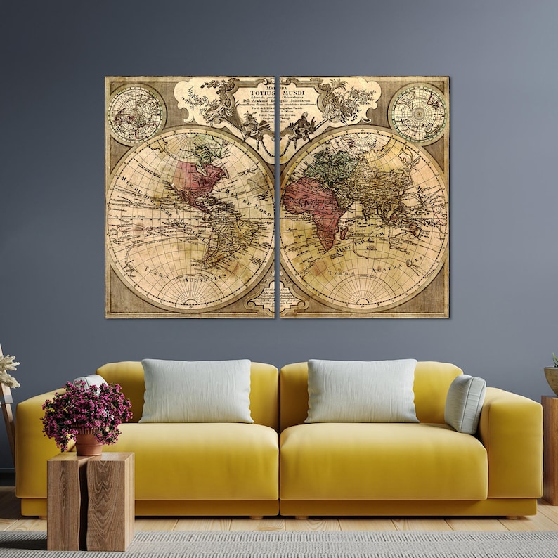 Vintage World Map Canvas Wall Decor, Antique World Map Canvas Art Print ...