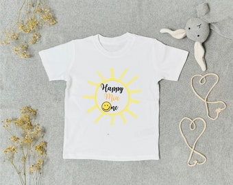 Verjaardagsshirt Happy One motto zon gezicht baby jongen meisje verjaardag kind cadeau