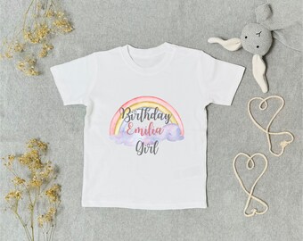 Verjaardag shirt verjaardag meisje thema regenboog wolken baby jongen meisje verjaardag kind cadeau