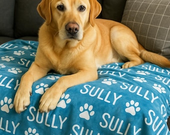 Personalized Name Blanket for Dog Custom Dog/Cat Name Blanket with Paw Print Dog Bed Blanket Puppy Blanket Pet Lover Gift dog mom
