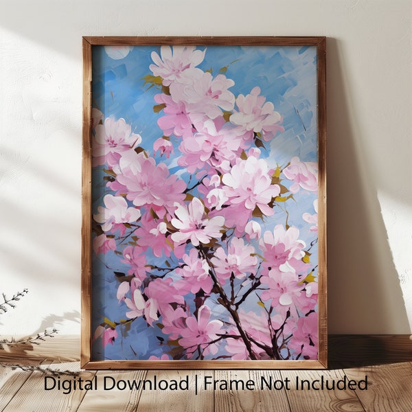 Cherry Blossom Oil painting | Pink Floral Art | Japan | Spring | Digital Art | Nature Art | Pink Flower | Blue Sky | Original Artwork |