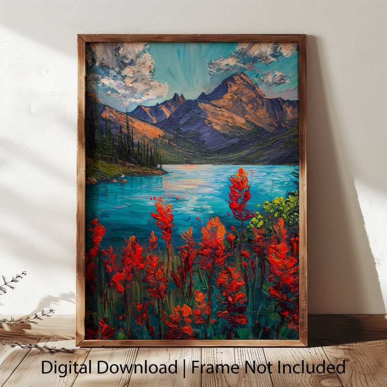 Wildflower Oil Painting Floral Painting Mountain Art Lake Wall Art ...