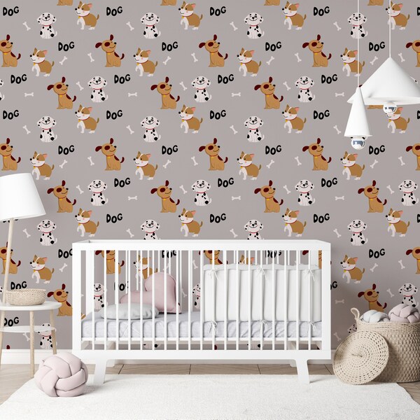 Dog Peel and Sick Wallpaper, Puppy Dog Wallpaper for Playroom, Nursery Removable Wall Mural