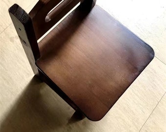 Solid Wood Small Chair: Household Backrest Stool, Living Room Tea Table Stool, Square Walnut-colored Low Stool