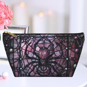 Pink Pearl Spiderweb Cosmetics Bag: Coquette Goth Makeup Travel Carry-On Pouch