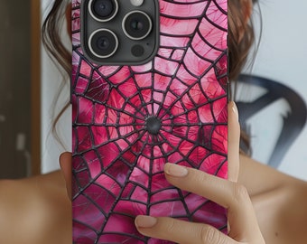 Pink Spiderweb Stained Glass iPhone Case | Gothic Art iPhone Case | Emo iPhone Case | Pink Spiderweb Phone Case | Pinkoween