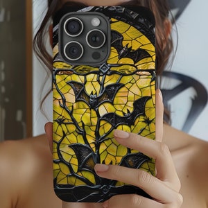 Yellow Halloween Stained Glass Bats Phone Case: Goth  Vampire iPhone Samsung Cover