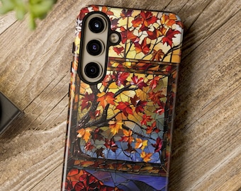 Fall Leaves Stained Glass For Samsung Phone Case, Fall Vibes Phone Case, Cozy Stained Glass, Stained Glass For Samsung Case, Gifting
