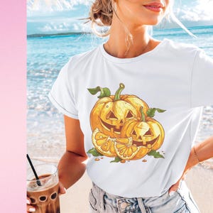 Summerween Fruit Jack-o-Lantern Tshirt | Orange Funny Summer Tee|  Pool Party Gift Shirt | Funny Summer Shirts Gifting | Beach Goth Gift |