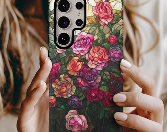 Roses Stained Glass Phone Case: Elegant Floral Samsung Mobile Cover