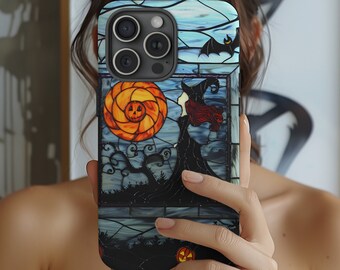 Witch Halloween Moon Stained Glass iPhone Case | Unique iPhone Case | Stained Glass Phone Case | Halloween Phone Case |  Case For iPhone |