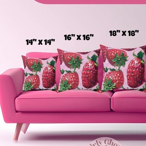 Strawberry Sweetness Square Pillow, Summer Pillow, Coquette Pink Accent Pillow, Housewarming Gifts, Girly Home Decor zdjęcie 1
