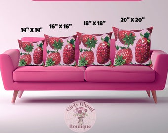 Strawberry Sweetness Square Pillow, Summer Pillow, Coquette Pink Accent Pillow, Housewarming Gifts, Girly Home Decor