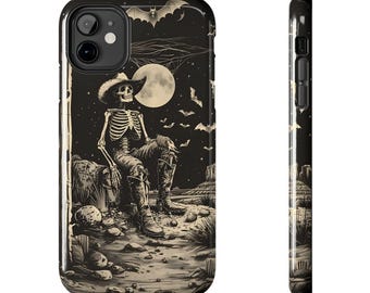 Retro Skeleton Cowboy Moonlight Phone Case| Western Skeleton | Vintage iPhone Case | Moonlight Cowboy | Unique Phone Case | Holiday Gifts |