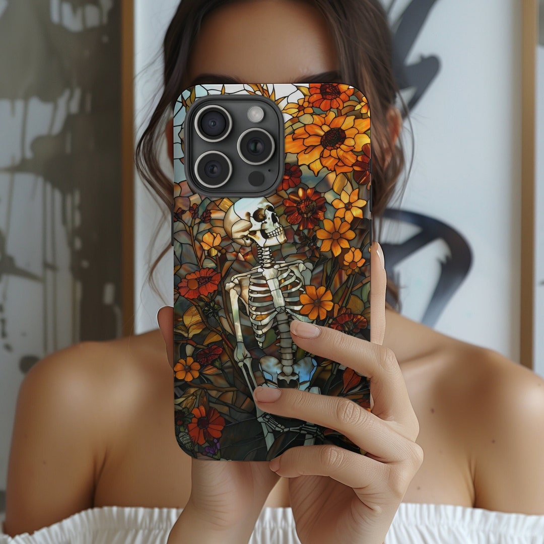 Skeleton Floral Stained Glass iPhone Case | Halloween Skeleton iPhone ...