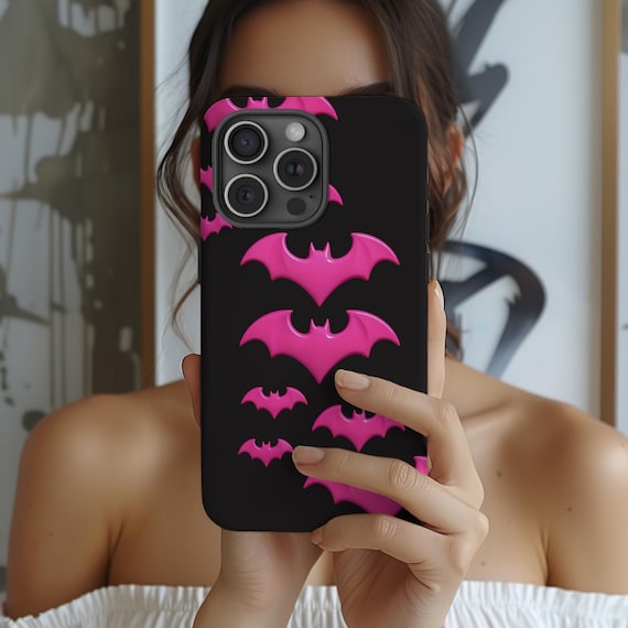 Pink Bat Halloween iPhone Case: Glossy Gothic Emo Mobile Cover