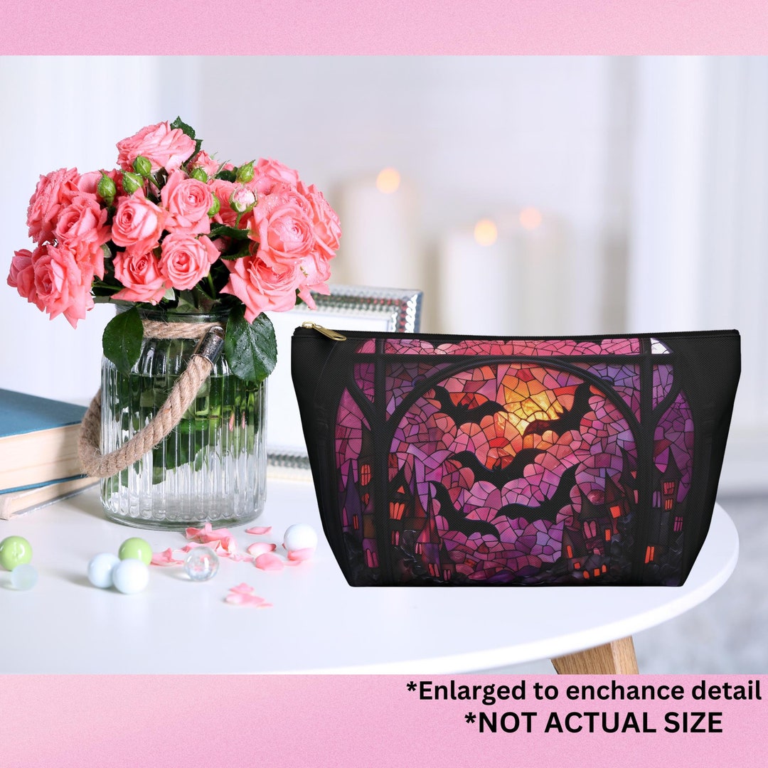 Pink Bats Makeup Bag Stained Glass Gothic Pouch | Vampire Bat Cosmetic ...