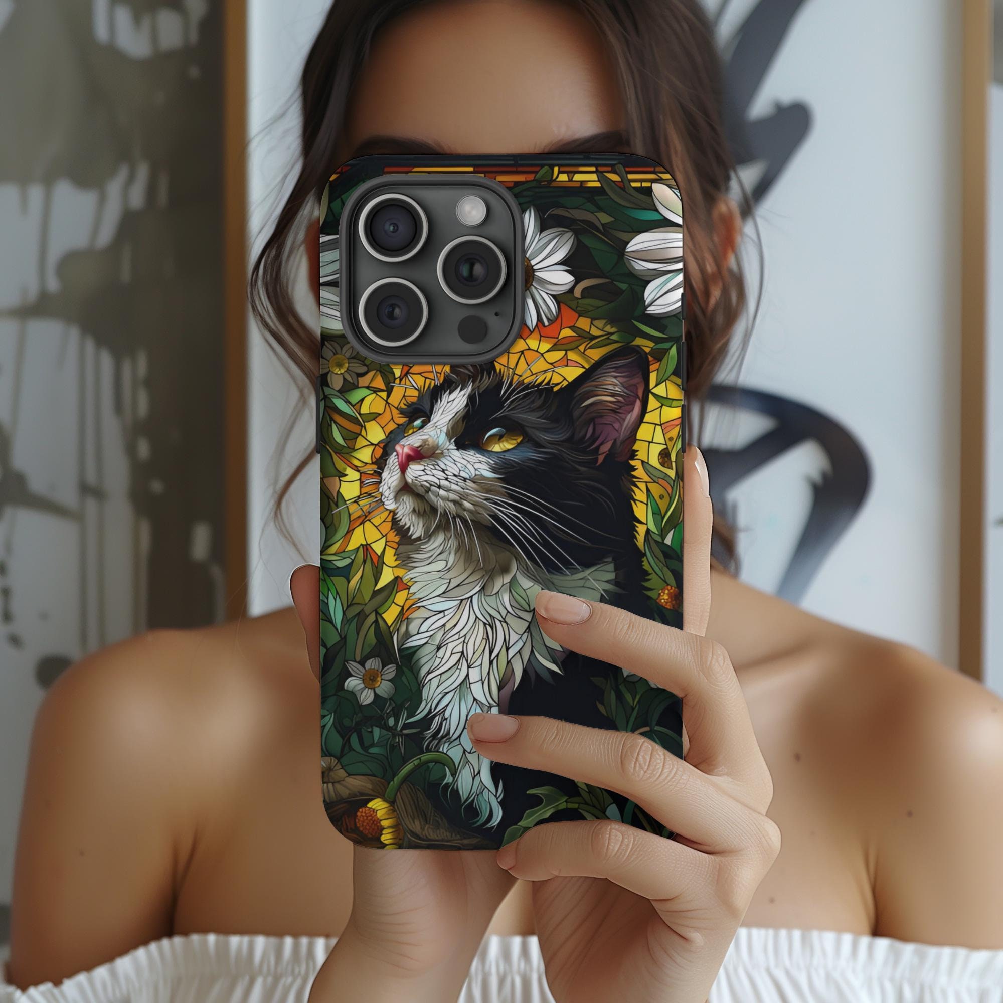 Tuxedo Cat Stained Glass Phone Case: Floral Kitten Cat Mom Mobile Cover ...