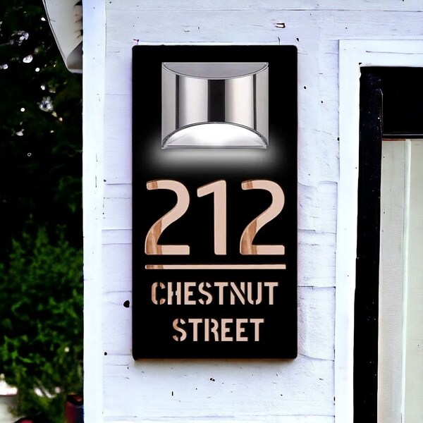 Solar House Sign LED Illuminated Contemporary Modern Door Number Plaque