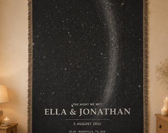 Personalized Star Map Woven Blanket, Real Night Sky by Date and Location