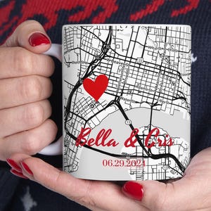 Mug carte personnalisée où nous nous sommes rencontrés, cadeau pour couple personnalisé, cadeau d'anniversaire, tasse carte d'amour, cadeau de mariage unique, décoration d'intérieur, quand nous nous sommes rencontrés