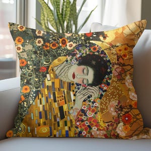 Klimt Inspired Gold Dream Cushion for Cozy Deco, Boho Muse Pillow, Klimt Inspired Decorative Cushion for Peaceful Corners, Artistic Pillow