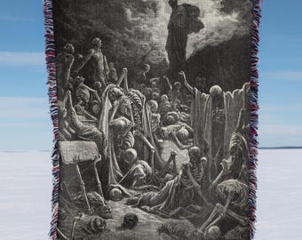 Gustave Dore Woven Blanket: Gothic Dark Art Tapestry, Vision of death Valley