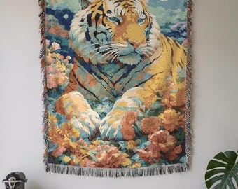 Tiger Woven Blanket: William Morris Floral Tapestry Throw