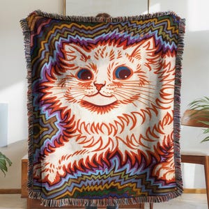 Luis Wain Psychedelic Cat Blanket, Trippy Art Woven Throw, Vintage Cat Wall Decor, Vintage  Decor,  Novelty Minimalist Blanket
