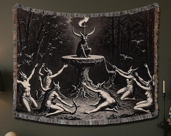 Lucifer Gothic Woven Blanket: Occult Satanic Ceremony Throw