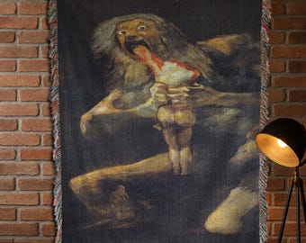 Goya's Saturn Woven Tapestry Blanket: Gothic Dark Art Decor