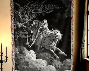 Gustave Dore Vision of Death Woven Blanket Tapestry: Dark Gothic Occult Decor