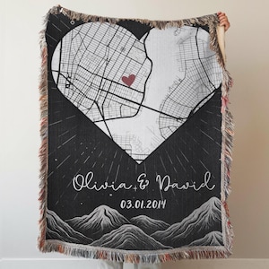 Personalisierte wo wir uns getroffen haben Landkarte gewebte Decke, personalisierte wo wir uns getroffen haben werfen, Paar Lage Decke, Jahrestagsgeschenk für Sie & Ihn, Erstes Date
