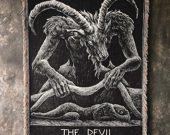 Coperta in velluto con arazzo dei Tarocchi del Diavolo: arazzo da parete occulto gotico, Bafometto, Lucifero