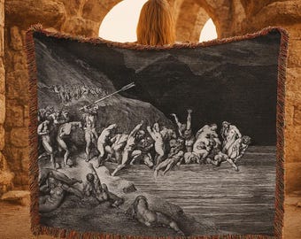 Gustave Dore Dante's Inferno Blanket: Gothic Woven Cotton Tapestry