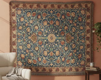 William Morris Holland Park tapestry Woven Blanket, Vintage Rug Bohemian Decor