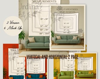 Tapestry Size Chart Mockup: Vertical & Horizontal (Digital Download)