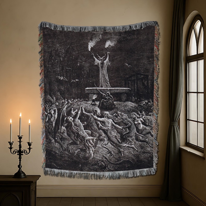 Sabbat Dance Wowen Blanket Tapestry: Gothic Decor Gustave Dore, Velveteen Blanket image 3