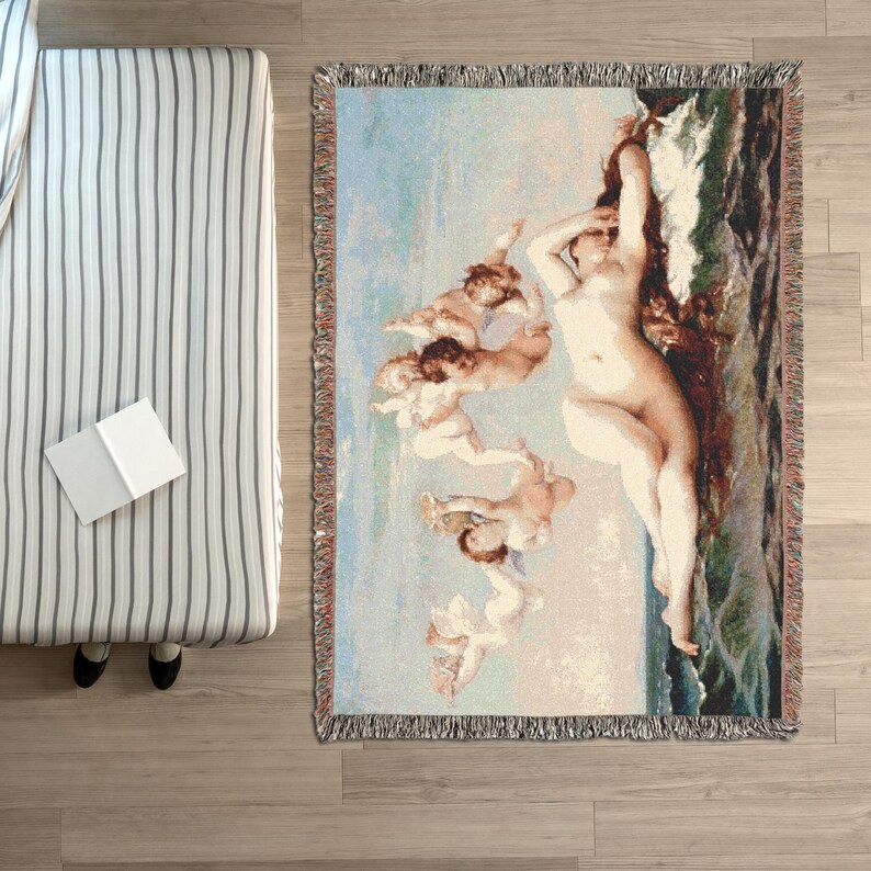 Birth of Venus Woven Cotton Blanket: Luxurious Art Throw Tapestry image 7