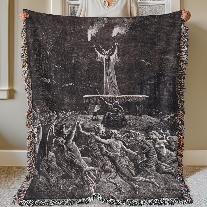 Sabbat Dance Wowen Blanket Tapestry: Gothic Decor Gustave Dore, Velveteen Blanket image 4